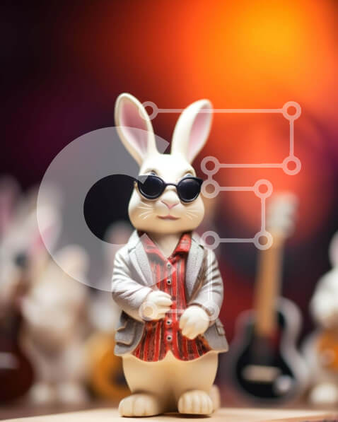 Intra Συλλεκτικό Ξύλινο Παζλ Plywood  4mm - Λευκό ειδώλιο λαγουδάκι με μουσικά όργανα Σε Ξύλινο Κουτί - Διαστάσεις: 10x10 cm – 25 κομμάτια