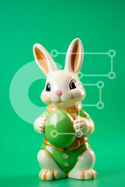 Intra Συλλεκτικό Ξύλινο Παζλ Plywood  4mm - Πασχαλινό ειδώλιο λαγουδάκι που κρατά το αυγό σε πράσινο φόντο Σε Ξύλινο Κουτί - Διαστάσεις: 10x10 cm – 25 κομμάτια