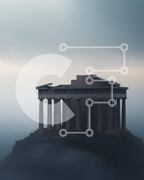 Intra Συλλεκτικό Ξύλινο Παζλ Plywood  4mm - Αρχαία δομή του Παρθενώνα σε ένα νησί στην ομίχλη Σε Ξύλινο Κουτί - Διαστάσεις Puzzle: 10x10 cm – 25 κομμάτια