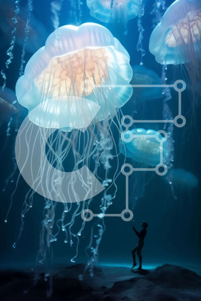 Σετ των 2 Intra Συλλεκτικό Ξύλινο Παζλ Plywood  4mm - Μέδουσες σε υποβρύχια δεξαμενή με πρόσωπο Σε Ξύλινο Κουτί - Διαστάσεις: 10x10 cm – 25 κομμάτια