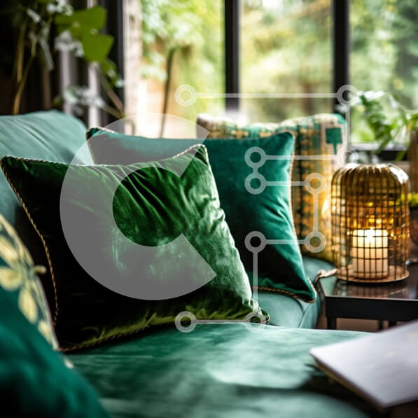 Intra Συλλεκτικό Ξύλινο Παζλ Plywood  4mm - Άνετο σαλόνι με πράσινο καναπέ και διακοσμητικά μαξιλάρια Σε Ξύλινο Κουτί - Διαστάσεις Puzzle: 10x10 cm – 25 κομμάτια