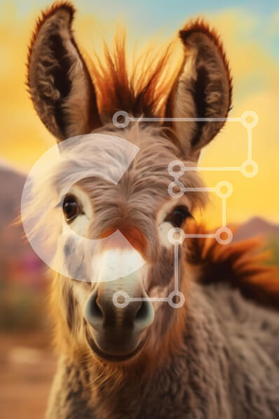 Σετ των 2 Intra Συλλεκτικό Ξύλινο Παζλ Plywood  4mm - Περίεργος γάιδαρος στο χωράφι με βουνά στο φόντο Σε Ξύλινο Κουτί - Διαστάσεις: 10x10 cm – 25 κομμάτια