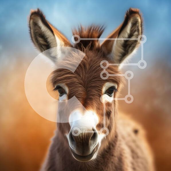 Intra Συλλεκτικό Ξύλινο Παζλ Plywood  4mm - Κοντινή λήψη του προσώπου ενός γαϊδάρου με καφέ παλτό και λευκές κηλίδες Σε Ξύλινο Κουτί - Διαστάσεις: 10x10 cm – 25 κομμάτια