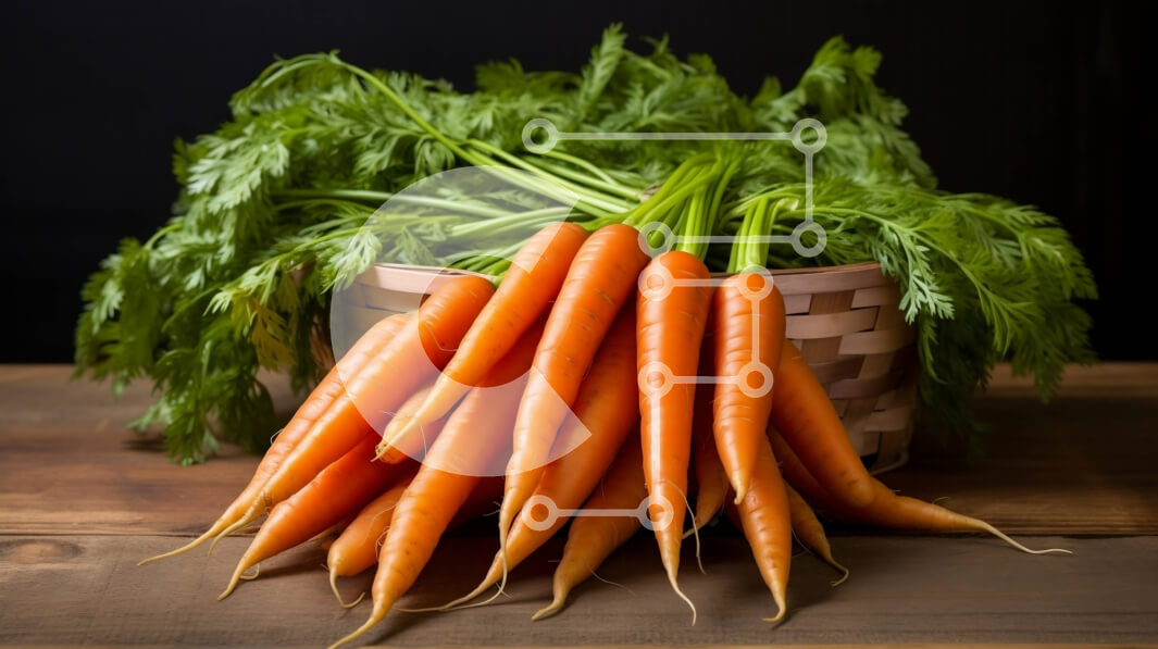 Σετ των 2 Intra Συλλεκτικό Ξύλινο Παζλ Plywood  4mm - Καλάθι με φρέσκα καρότα σε ξύλινο τραπέζι Σε Ξύλινο Κουτί - Διαστάσεις: 10x10 cm – 25 κομμάτια