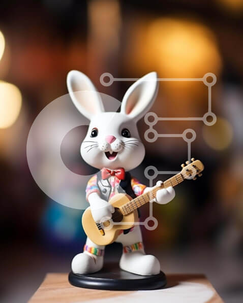 Intra Συλλεκτικό Ξύλινο Παζλ Plywood  4mm - Παιχνιδιάρικο λευκό λαγουδάκι με ηλεκτρική κιθάρα Σε Ξύλινο Κουτί - Διαστάσεις Puzzle: 10x10 cm – 25 κομμάτια