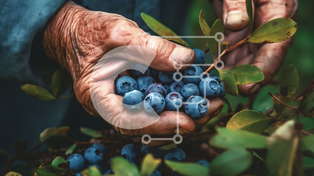 Intra Συλλεκτικό Ξύλινο Παζλ Plywood  4mm - Κοντινό πλάνο των χεριών ενός ηλικιωμένου που κρατούν τα βακκίνια σε έναν θάμνο Σε Ξύλινο Κουτί - Διαστάσεις: 10x10 cm – 25 κομμάτια