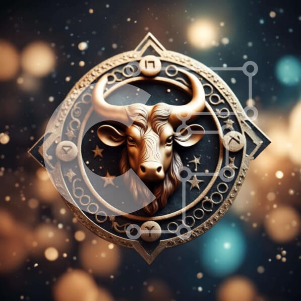 Intra Συλλεκτικό Ξύλινο Παζλ Plywood  4mm - Αστρολογικό σύμβολο ταύρου με φόντο ζώδια Σε Ξύλινο Κουτί - Διαστάσεις Puzzle: 10x10 cm – 25 κομμάτια