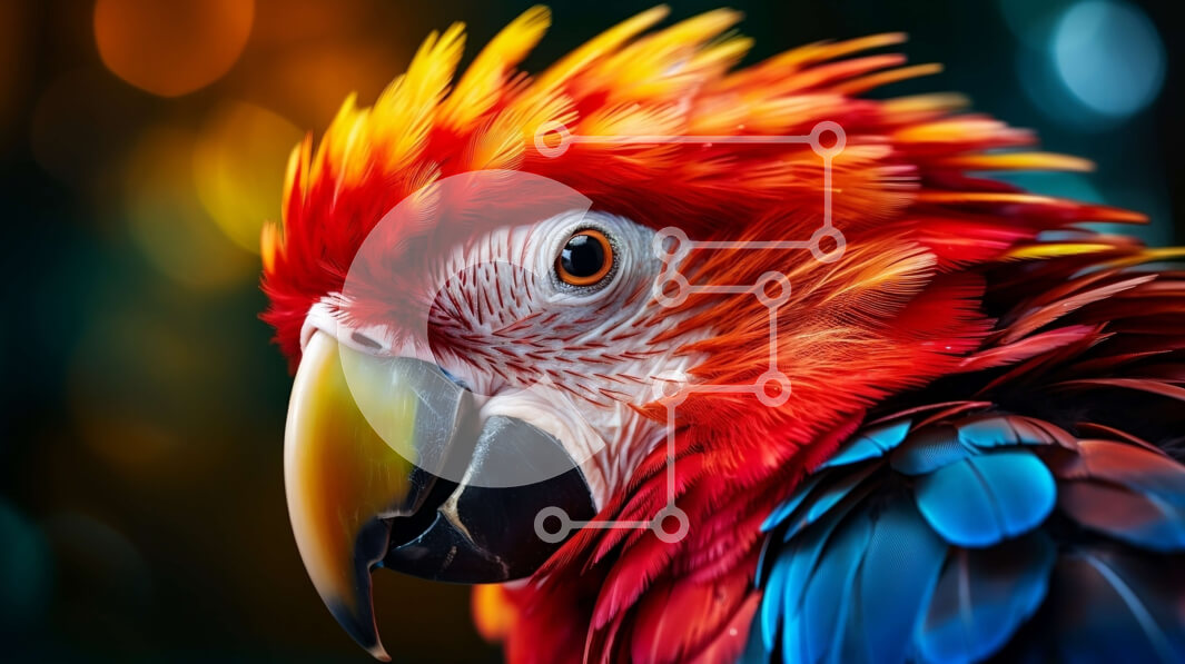 Σετ των 2 Intra Συλλεκτικό Ξύλινο Παζλ Plywood  4mm - Κοντινό πλάνο ενός πολύχρωμου παπαγάλου με ζωντανά φτερά Σε Ξύλινο Κουτί - Διαστάσεις: 10x10 cm – 25 κομμάτια