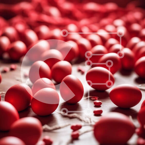 Intra Συλλεκτικό Ξύλινο Παζλ Plywood  4mm - Κόκκινα Πασχαλινά αυγά σε ξύλινο τραπέζι Σε Ξύλινο Κουτί - Διαστάσεις: 10x10 cm – 25 κομμάτια