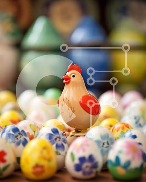 Intra Συλλεκτικό Ξύλινο Παζλ Plywood  4mm - Πολύχρωμα Πασχαλινά αυγά με ξύλινο ειδώλιο κοτόπουλου Σε Ξύλινο Κουτί - Διαστάσεις: 10x10 cm – 25 κομμάτια