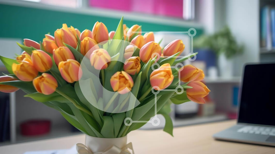 Intra Συλλεκτικό Ξύλινο Παζλ Plywood  4mm - Πορτοκαλί τουλίπες σε βάζο στο τραπέζι Σε Ξύλινο Κουτί - Διαστάσεις: 10x10 cm – 25 κομμάτια