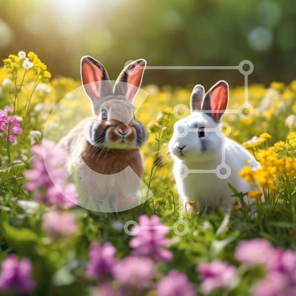 Intra Συλλεκτικό Ξύλινο Παζλ Plywood  4mm - Δύο κουνέλια σε ένα λιβάδι γεμάτο λουλούδια Σε Ξύλινο Κουτί - Διαστάσεις: 10x10 cm – 25 κομμάτια