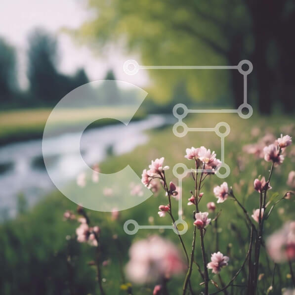 Intra Συλλεκτικό Ξύλινο Παζλ Plywood  4mm - Πεδίο με ροζ λουλούδια με ρεύμα και δέντρα Σε Ξύλινο Κουτί - Διαστάσεις: 10x10 cm – 25 κομμάτια