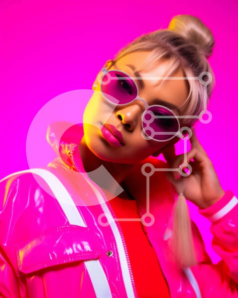 Intra Συλλεκτικό Ξύλινο Παζλ Plywood  4mm - Κομψή γυναίκα με ροζ στολή και γυαλιά ηλίου που ποζάρει σε εξωτερικούς χώρους Σε Ξύλινο Κουτί - Διαστάσεις Puzzle: 10x10 cm – 25 κομμάτια