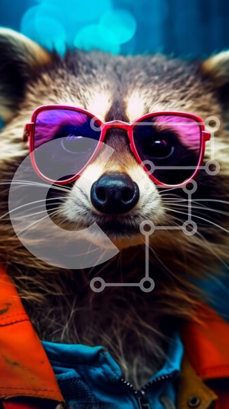 Σετ των 2 Intra Συλλεκτικό Ξύλινο Παζλ Plywood  4mm - Ρακούν φορώντας κόκκινα γυαλιά ηλίου και μπλε σακάκι Σε Ξύλινο Κουτί - Διαστάσεις: 10x10 cm – 25 κομμάτια