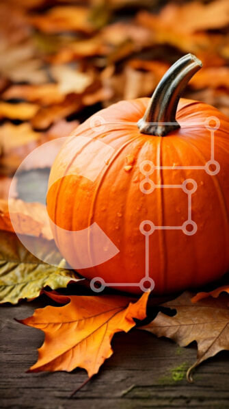 Σετ των 2 Intra Συλλεκτικό Ξύλινο Παζλ Plywood  4mm - Μεγάλη πορτοκαλί κολοκύθα σε ξύλινη επιφάνεια με φθινοπωρινά φύλλα Σε Ξύλινο Κουτί - Διαστάσεις: 10x10 cm – 25 κομμάτια