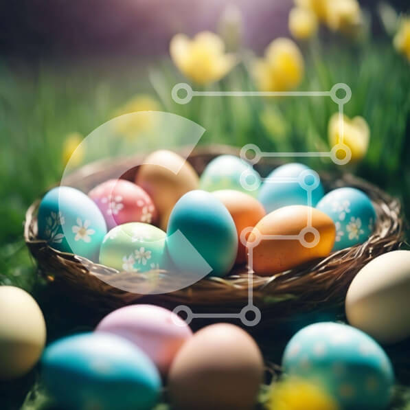 Intra Συλλεκτικό Ξύλινο Παζλ Plywood  4mm - Πολύχρωμα Πασχαλινά αυγά σε ένα καλάθι με νάρκισσους Σε Ξύλινο Κουτί - Διαστάσεις: 10x10 cm – 25 κομμάτια