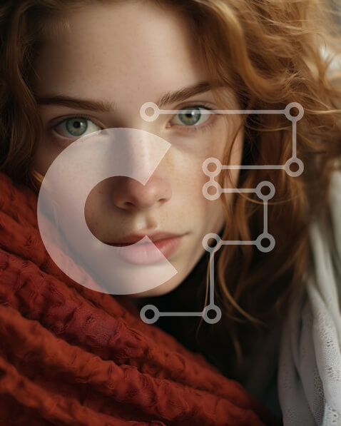 Intra Συλλεκτικό Ξύλινο Παζλ Plywood  4mm - Πορτρέτο μιας νεαρής γυναίκας με κόκκινα μαλλιά και πράσινα μάτια Σε Ξύλινο Κουτί - Διαστάσεις Puzzle: 10x10 cm – 25 κομμάτια