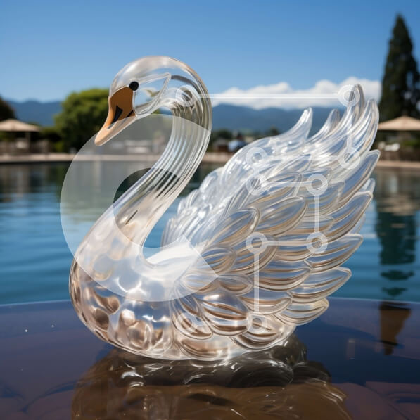 Intra Συλλεκτικό Ξύλινο Παζλ Plywood  4mm - Γυάλινο Άγαλμα Κύκνου δίπλα στην πισίνα με θέα στο βουνό Σε Ξύλινο Κουτί - Διαστάσεις Puzzle: 10x10 cm – 25 κομμάτια