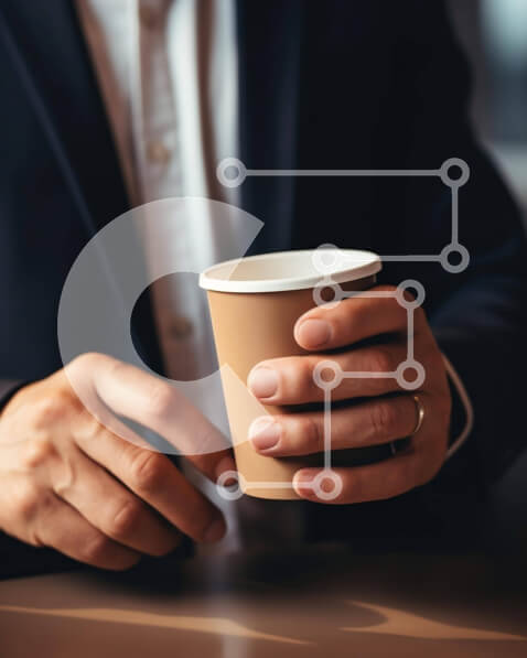 Intra Συλλεκτικό Ξύλινο Παζλ Plywood  4mm - Χαλαρός άνδρας που κρατά το κενό χάρτινο φλιτζάνι Σε Ξύλινο Κουτί - Διαστάσεις Puzzle: 10x10 cm – 25 κομμάτια