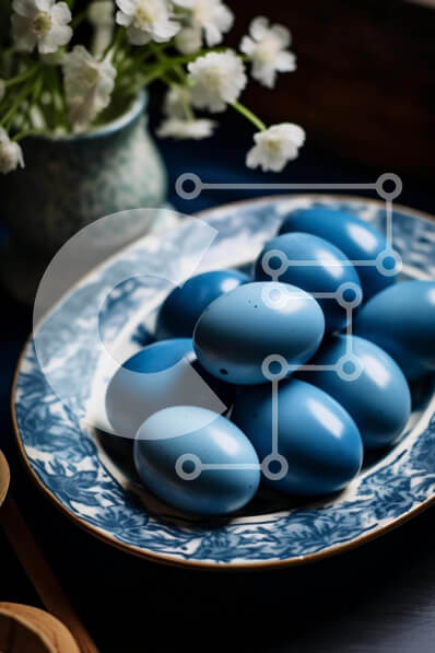 Intra Συλλεκτικό Ξύλινο Παζλ Plywood  4mm - Πασχαλινό τραπέζι με μπλε αυγά και λουλούδια Σε Ξύλινο Κουτί - Διαστάσεις: 10x10 cm – 25 κομμάτια