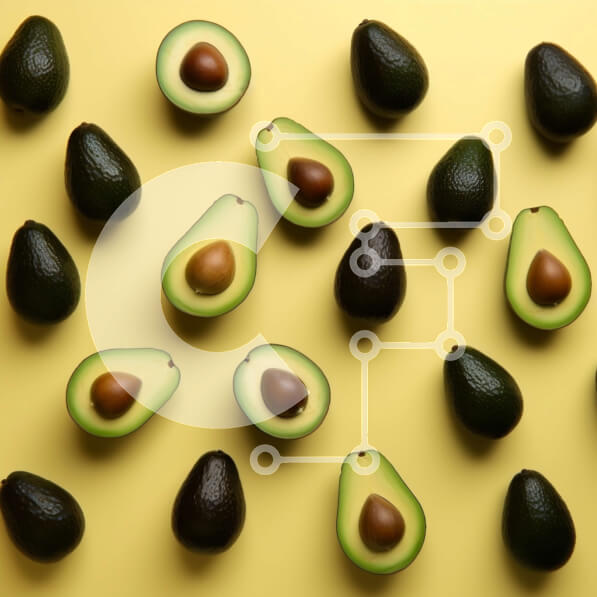 Σετ των 2 Intra Συλλεκτικό Ξύλινο Παζλ Plywood  4mm - Ομάδα ώριμων αβοκάντο σε κίτρινο φόντο Σε Ξύλινο Κουτί - Διαστάσεις: 10x10 cm – 25 κομμάτια