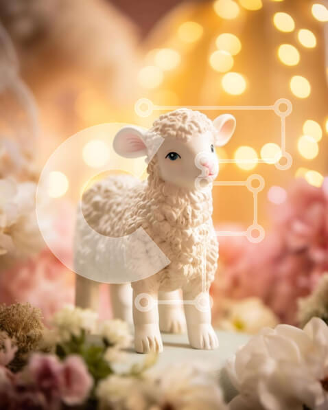 Intra Συλλεκτικό Ξύλινο Παζλ Plywood  4mm - Μικρό λευκό ειδώλιο προβάτου σε λουλουδάτο σκηνικό Σε Ξύλινο Κουτί - Διαστάσεις: 10x10 cm – 25 κομμάτια