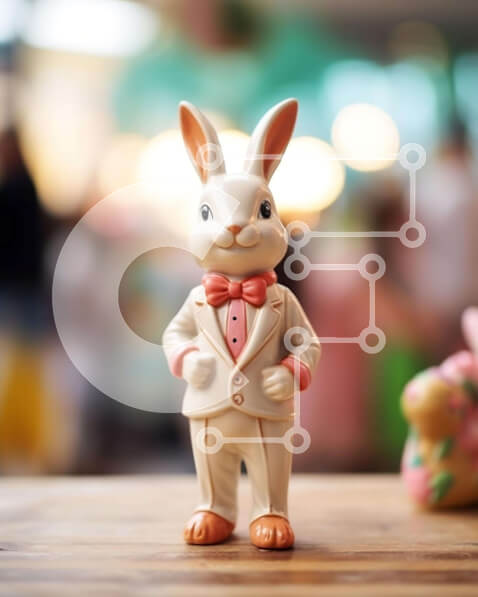 Intra Συλλεκτικό Ξύλινο Παζλ Plywood  4mm - Ειδώλιο Πασχαλινό λαγουδάκι με κομψό κοστούμι και γραβάτα Σε Ξύλινο Κουτί - Διαστάσεις Puzzle: 10x10 cm – 25 κομμάτια