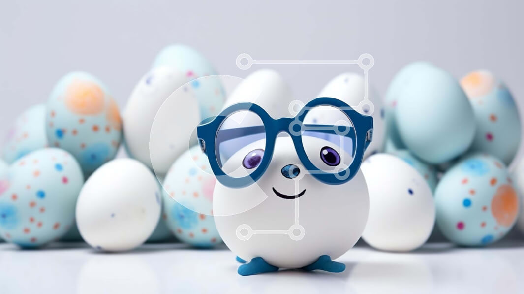 Intra Συλλεκτικό Ξύλινο Παζλ Plywood  4mm - Λευκό πασχαλινό αυγό με μπλε ποτήρια και στολισμένα πασχαλινά αυγά Σε Ξύλινο Κουτί - Διαστάσεις: 10x10 cm – 25 κομμάτια