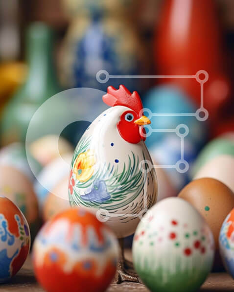 Intra Συλλεκτικό Ξύλινο Παζλ Plywood  4mm - Πασχαλινό ειδώλιο κοτόπουλου και πολύχρωμα αυγά Σε Ξύλινο Κουτί - Διαστάσεις: 10x10 cm – 25 κομμάτια