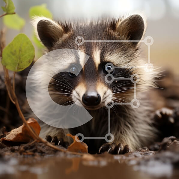 Intra Συλλεκτικό Ξύλινο Παζλ Plywood  4mm - Περίεργο ρακούν που κρυφοκοιτάει από πίσω από φύλλα και λάσπη σε ένα δάσος Σε Ξύλινο Κουτί - Διαστάσεις: 10x10 cm – 25 κομμάτια