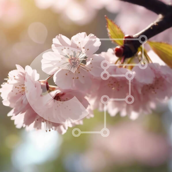 Intra Συλλεκτικό Ξύλινο Παζλ Plywood  4mm - Ανθισμένος κλάδος από άνθη κερασιάς στο φως του ήλιου την άνοιξη Σε Ξύλινο Κουτί - Διαστάσεις: 10x10 cm – 25 κομμάτια