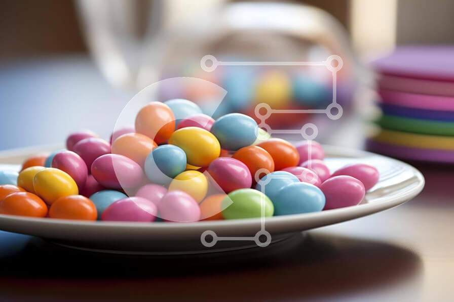 Σετ των 2 Intra Συλλεκτικό Ξύλινο Παζλ Plywood  4mm - Πολύχρωμα καλάμια καραμελών σε ένα άσπρο πιάτο με μπουκάλι κρασιού Σε Ξύλινο Κουτί - Διαστάσεις: 10x10 cm – 25 κομμάτια