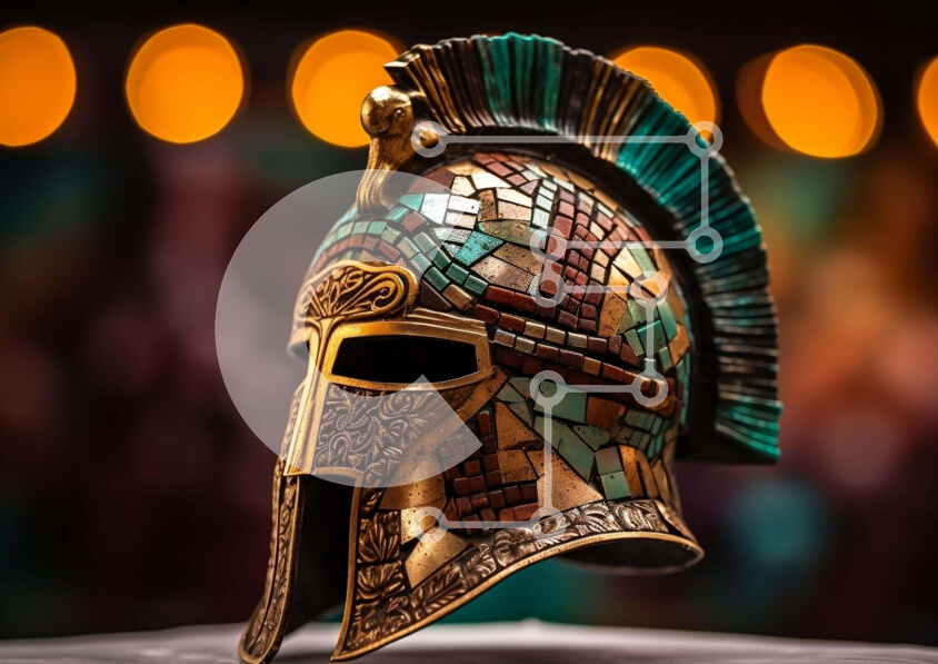 Intra Συλλεκτικό Ξύλινο Παζλ Plywood  4mm - Αρχαίο σπαρτιατικό κράνος με πολύχρωμα μωσαϊκά Σε Ξύλινο Κουτί - Διαστάσεις Puzzle: 10x10 cm – 25 κομμάτια