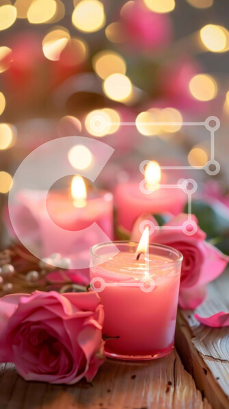 Intra Συλλεκτικό Ξύλινο Παζλ Plywood  4mm - Ρομαντικά ροζ κεριά με φόντο τριαντάφυλλα Σε Ξύλινο Κουτί - Διαστάσεις Puzzle: 10x10 cm – 25 κομμάτια