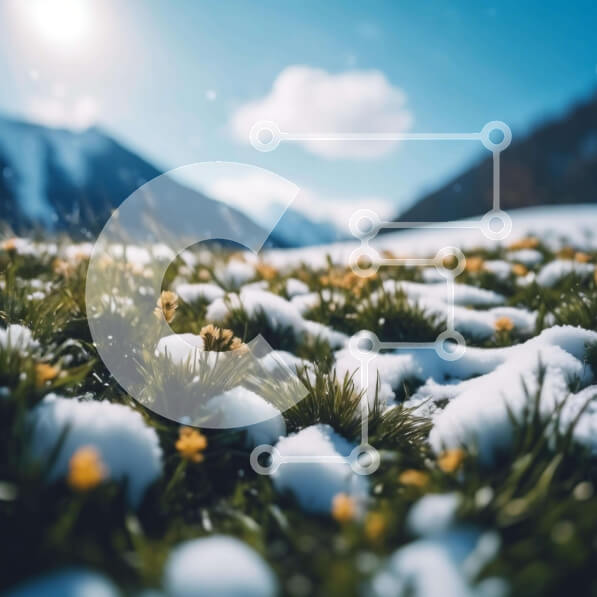 Intra Συλλεκτικό Ξύλινο Παζλ Plywood  4mm - Χιονισμένο λιβάδι με κίτρινα λουλούδια και βουνά Σε Ξύλινο Κουτί - Διαστάσεις: 10x10 cm – 25 κομμάτια