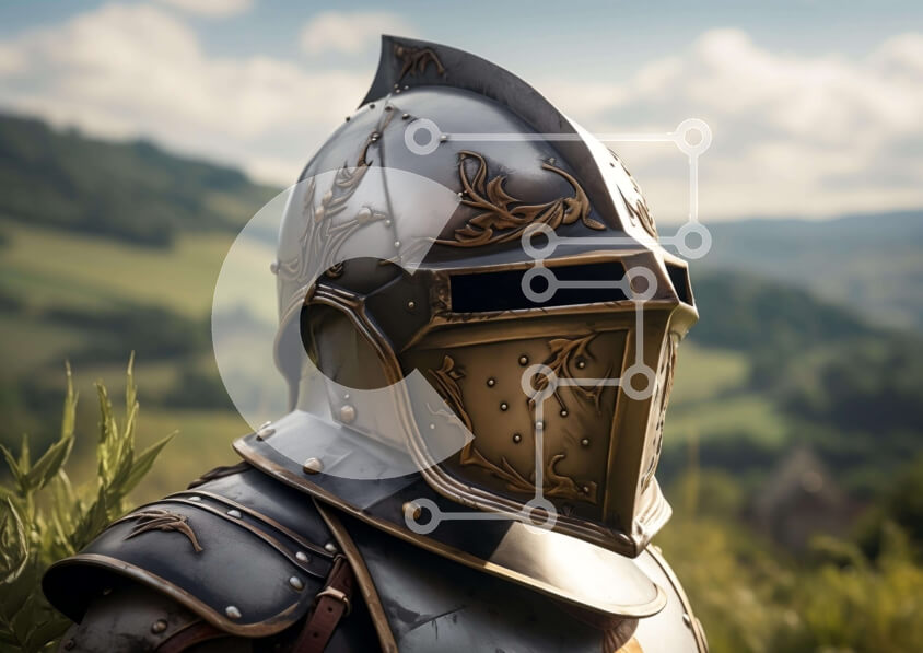 Intra Συλλεκτικό Ξύλινο Παζλ Plywood  4mm - Μεσαιωνικός ιππότης με πανοπλία σε χλοοτάπητα Σε Ξύλινο Κουτί - Διαστάσεις Puzzle: 10x10 cm – 25 κομμάτια