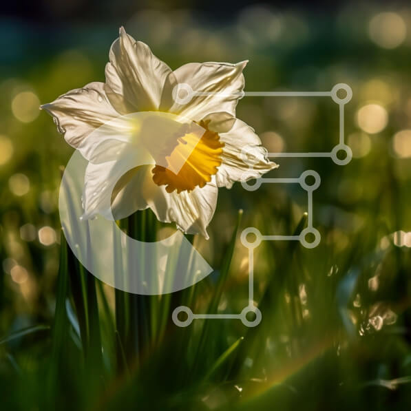 Intra Συλλεκτικό Ξύλινο Παζλ Plywood  4mm - Εκπληκτικός λευκός ασφόδελος με κίτρινο κέντρο σε πράσινο γρασίδι Σε Ξύλινο Κουτί - Διαστάσεις: 10x10 cm – 25 κομμάτια