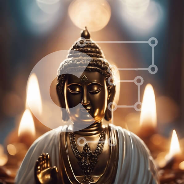 Intra Συλλεκτικό Ξύλινο Παζλ Plywood  4mm - Ειρηνικό χρυσό άγαλμα του Βούδα με αναμμένα κεριά Σε Ξύλινο Κουτί - Διαστάσεις Puzzle: 10x10 cm – 25 κομμάτια