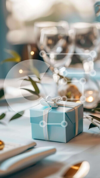 Intra Συλλεκτικό Ξύλινο Παζλ Plywood  4mm - Μπλε κουτί δώρου και κηροπήγια στο εορταστικό τραπέζι Σε Ξύλινο Κουτί - Διαστάσεις: 10x10 cm – 25 κομμάτια