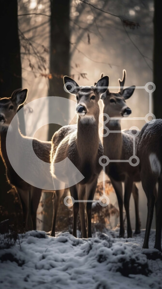 Σετ των 2 Intra Συλλεκτικό Ξύλινο Παζλ Plywood  4mm - Όμορφη εικόνα του ελαφιού στο χιονισμένο δάσος Σε Ξύλινο Κουτί - Διαστάσεις: 10x10 cm – 25 κομμάτια