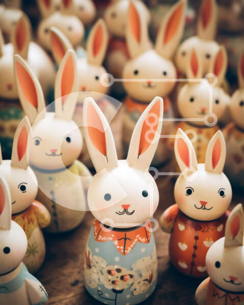 Intra Συλλεκτικό Ξύλινο Παζλ Plywood  4mm - Ομάδα ειδωλίων μικρών κουνελιών που διατάσσονται σε σειρές Σε Ξύλινο Κουτί - Διαστάσεις Puzzle: 10x10 cm – 25 κομμάτια