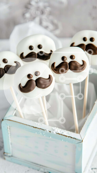 Intra Συλλεκτικό Ξύλινο Παζλ Plywood  4mm - Cake pops με λευκά και καφέ μουστάκια  Σε Ξύλινο Κουτί Σε Ξύλινο Κουτί - Διαστάσεις: 10x10 cm – 25 κομμάτια