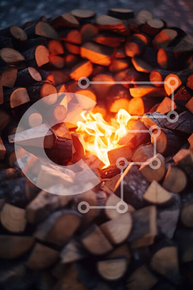 Σετ των 2 Intra Συλλεκτικό Ξύλινο Παζλ Plywood  4mm - Κοντινή όψη ενός λάκκου πυρκαγιάς με καυσόξυλα Σε Ξύλινο Κουτί - Διαστάσεις: 10x10 cm – 25 κομμάτια