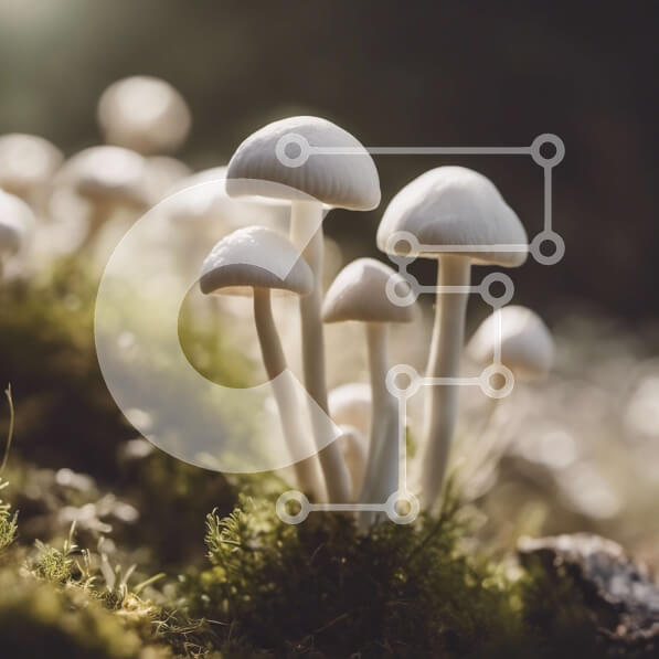 Intra Συλλεκτικό Ξύλινο Παζλ Plywood  4mm - Λευκά μανιτάρια σε ποώδη επιφάνεια Σε Ξύλινο Κουτί - Διαστάσεις: 10x10 cm – 25 κομμάτια