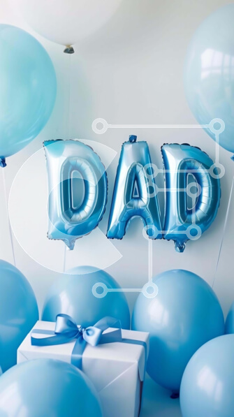 Intra Συλλεκτικό Ξύλινο Παζλ Plywood  4mm - Γιορτή γενεθλίων του πατέρα με μπλε μπαλόνια και κουτί δώρου Σε Ξύλινο Κουτί - Διαστάσεις: 10x10 cm – 25 κομμάτια