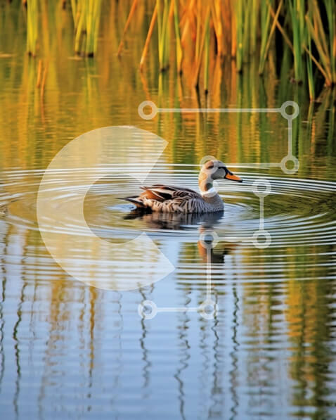 Σετ των 2 Intra Συλλεκτικό Ξύλινο Παζλ Plywood  4mm - Όμορφη εικόνα μιας πάπιας που κολυμπά σε μια λίμνη με καλάμια Σε Ξύλινο Κουτί - Διαστάσεις: 10x10 cm – 25 κομμάτια