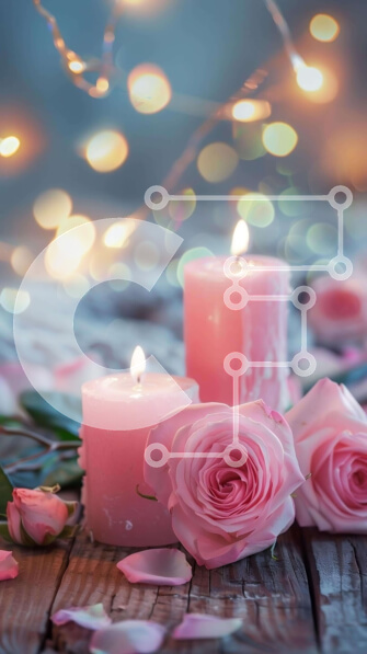 Σετ των 2 Intra Συλλεκτικό Ξύλινο Παζλ Plywood  4mm - Ρομαντικά ροζ τριαντάφυλλα και κεριά σε ξύλινο τραπέζι Σε Ξύλινο Κουτί - Διαστάσεις: 10x10 cm – 25 κομμάτια