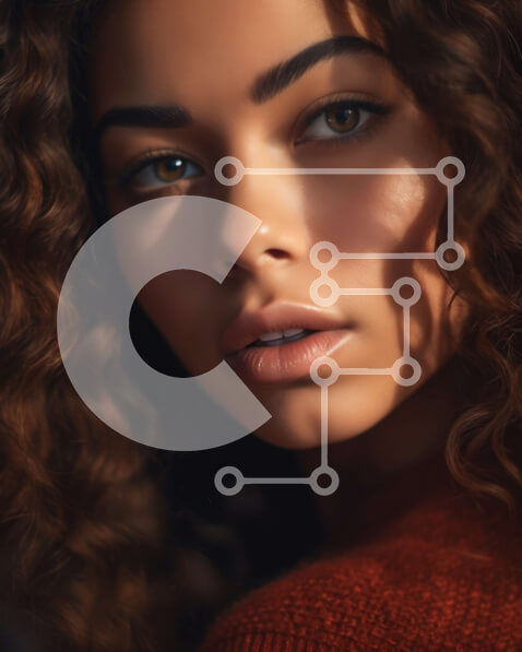 Intra Συλλεκτικό Ξύλινο Παζλ Plywood  4mm - Γυναίκα με μακριά σγουρά καστανά μαλλιά με κόκκινο πουλόβερ Σε Ξύλινο Κουτί - Διαστάσεις Puzzle: 10x10 cm – 25 κομμάτια