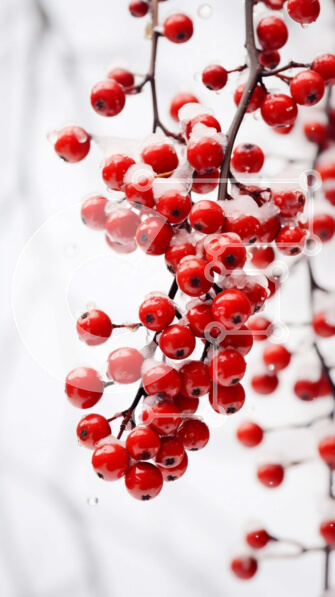 Σετ των 2 Intra Συλλεκτικό Ξύλινο Παζλ Plywood  4mm - Χειμερινή σκηνή: Κλαδί με κόκκινα μούρα και χιόνι Σε Ξύλινο Κουτί - Διαστάσεις: 10x10 cm – 25 κομμάτια